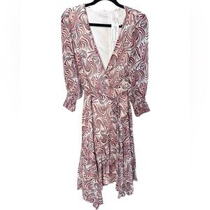 3/4 Sleeve Belted Chiffon Hankerchief Hem Dress from NY Collection NWT